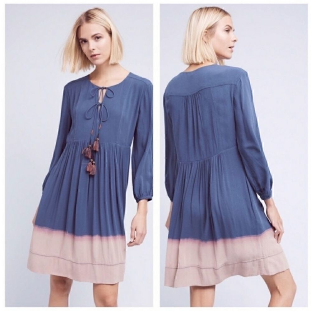 Anthropologie Holding horses peasant Tassel Tie Dip Dye dress Size 2